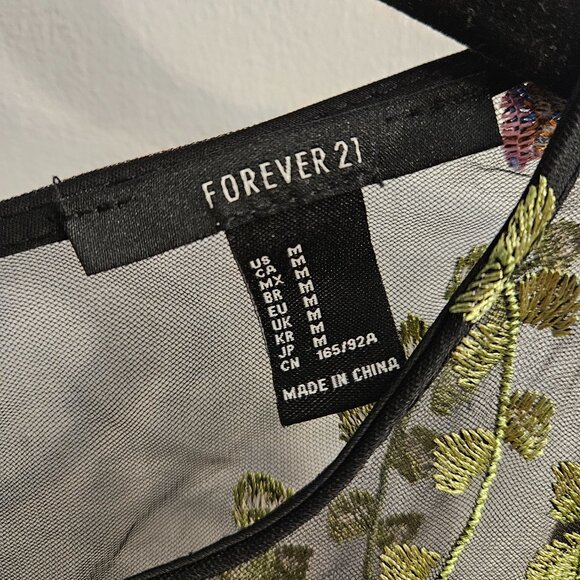 Forever 21 Black Floral Embroidered Sleeveless Sheer Mesh Dress-Size MEDIUM - Picture 9 of 9
